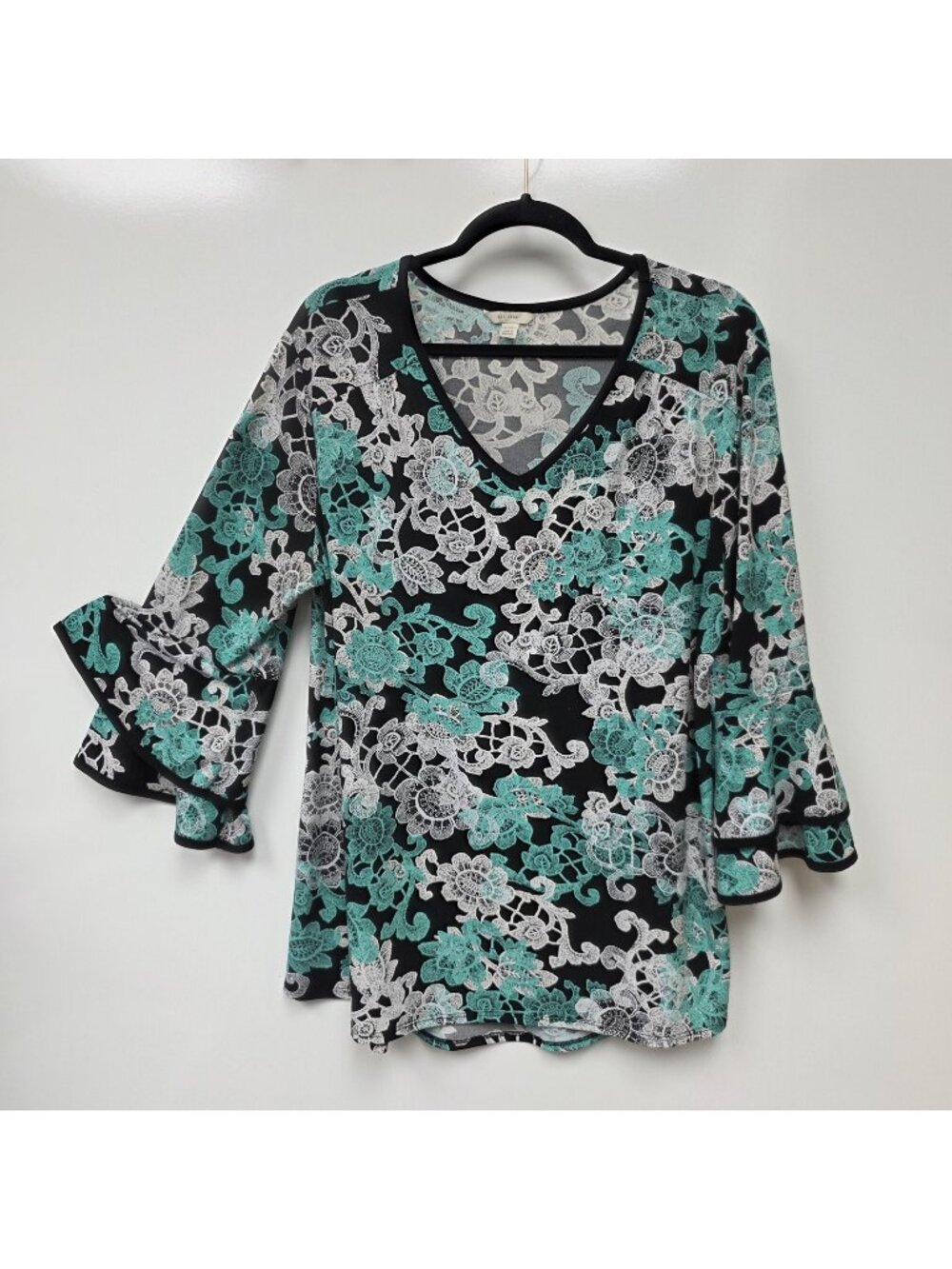 Est. 1946 Blouse Womens 14/16W Floral Print V Neck 3/4 Bell Sleeve Tunic Top